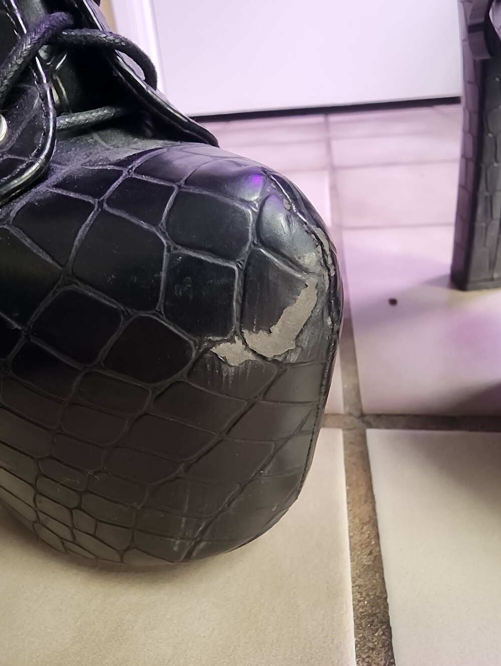 Black Croc-Embossed Platform Heel Bag